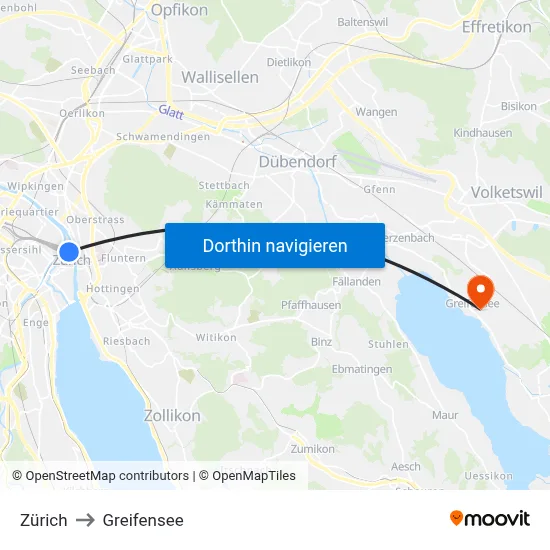 Zürich to Greifensee map