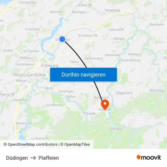 Düdingen to Plaffeien map
