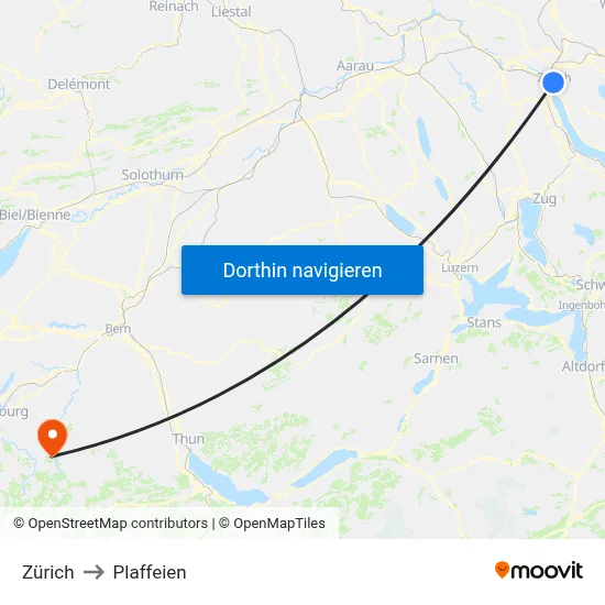 Zürich to Plaffeien map