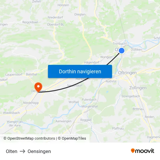 Olten to Oensingen map