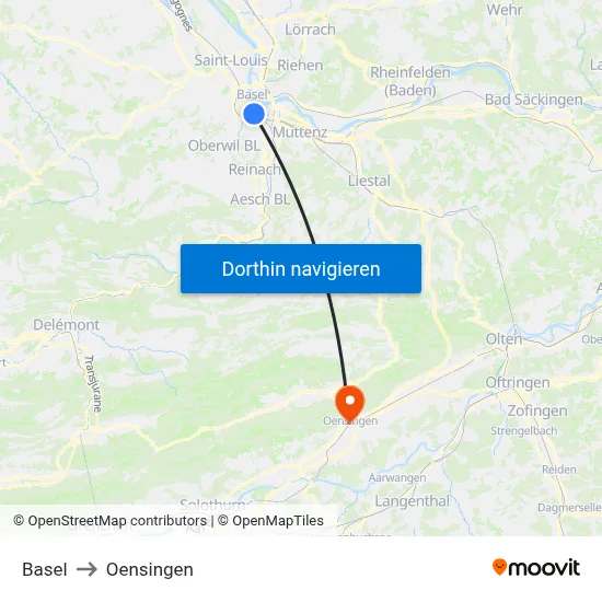 Basel to Oensingen map