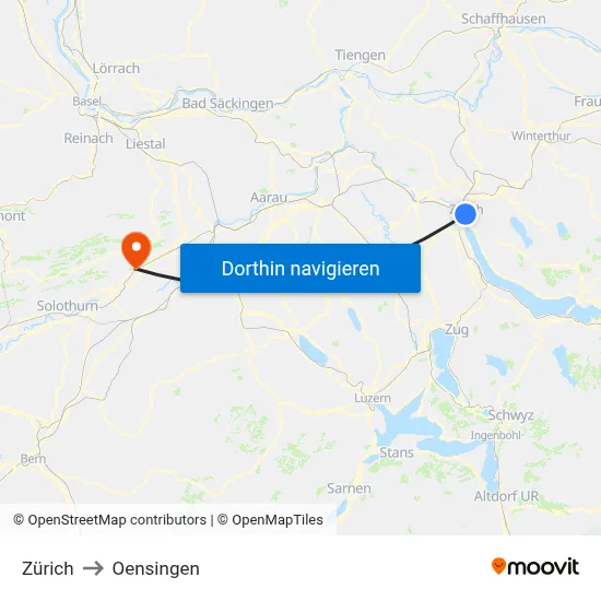 Zürich to Oensingen map