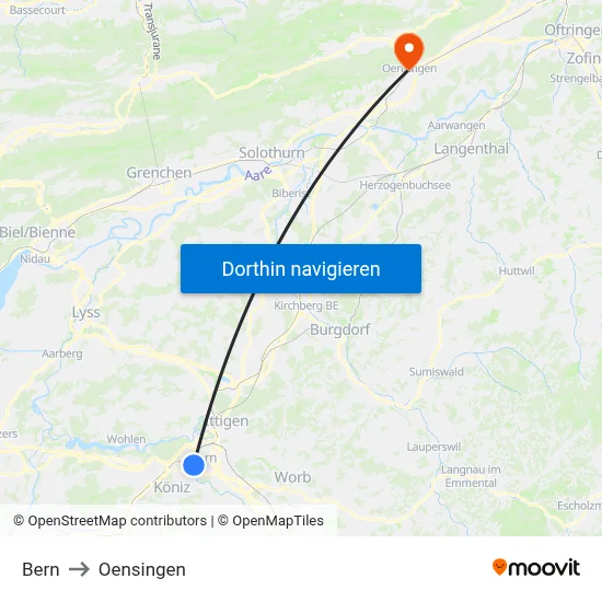 Bern to Oensingen map