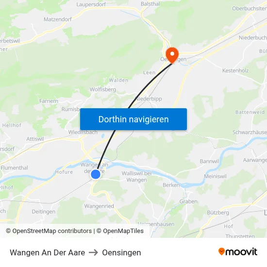 Wangen An Der Aare to Oensingen map