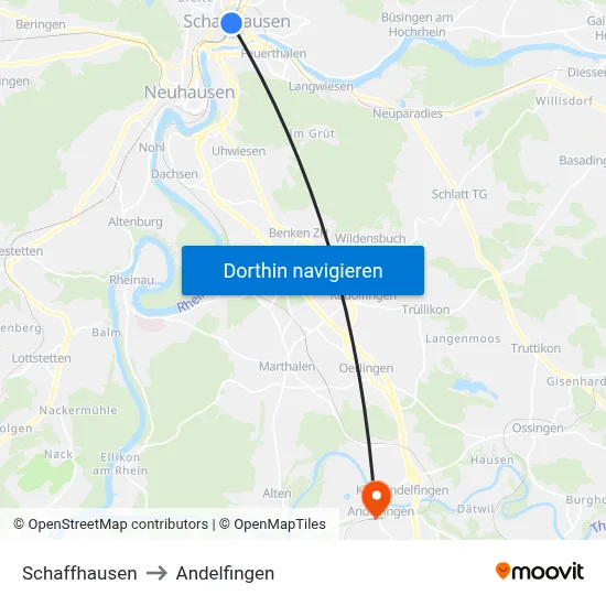 Schaffhausen to Andelfingen map