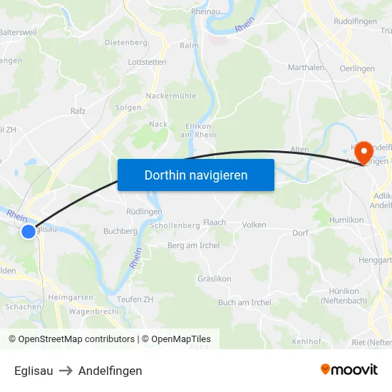 Eglisau to Andelfingen map