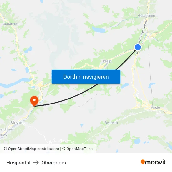 Hospental to Obergoms map