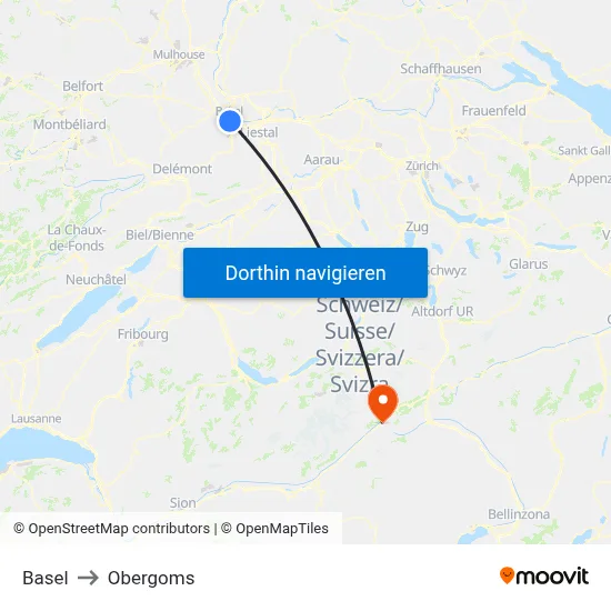 Basel to Obergoms map