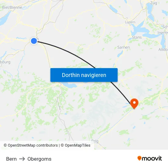 Bern to Obergoms map
