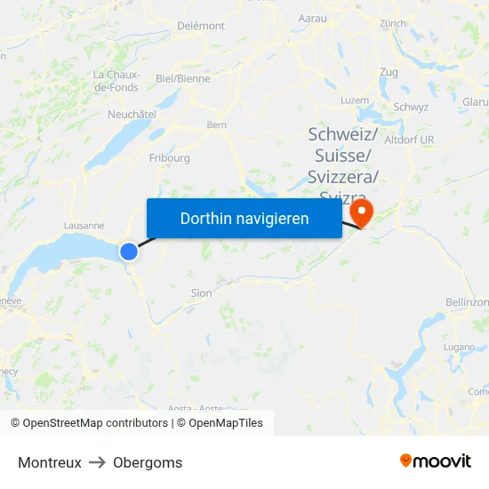 Montreux to Obergoms map