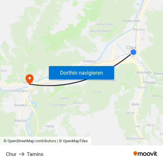 Chur to Tamins map