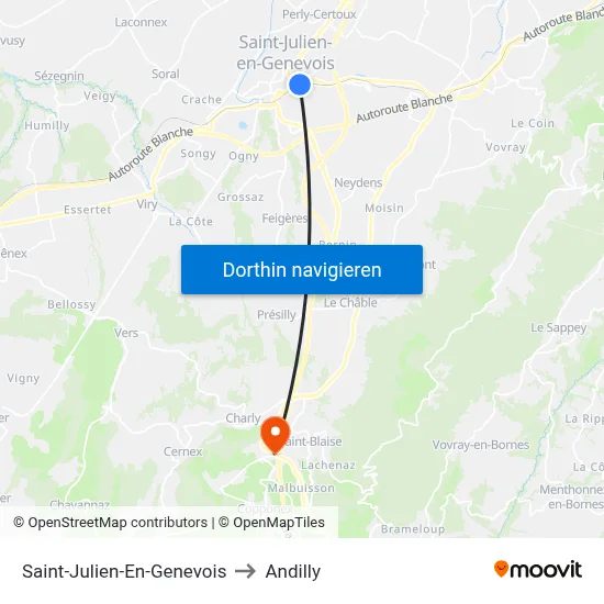Saint-Julien-En-Genevois to Andilly map