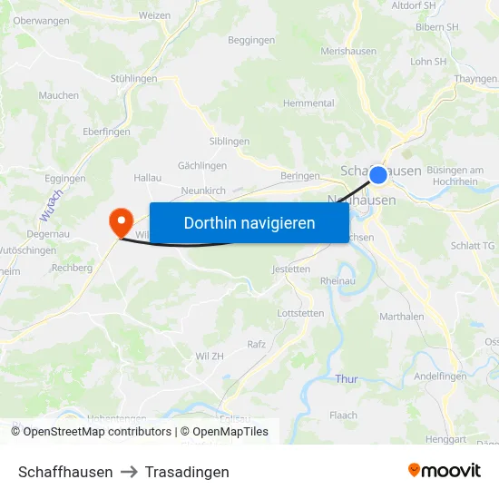 Schaffhausen to Trasadingen map