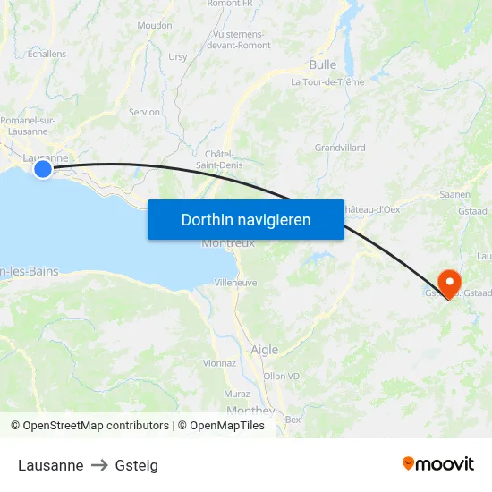 Lausanne to Gsteig map