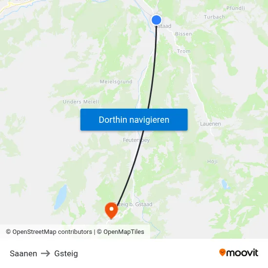 Saanen to Gsteig map