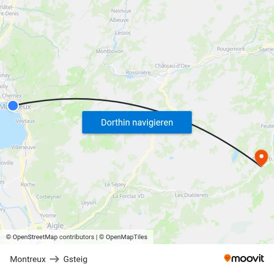 Montreux to Gsteig map