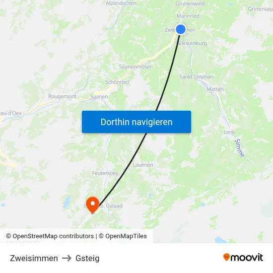 Zweisimmen to Gsteig map