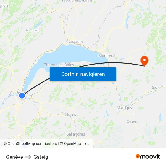 Genève to Gsteig map