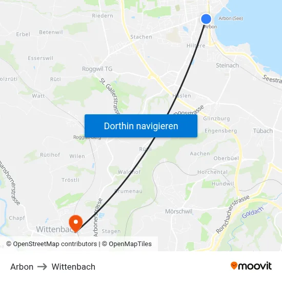 Arbon to Wittenbach map