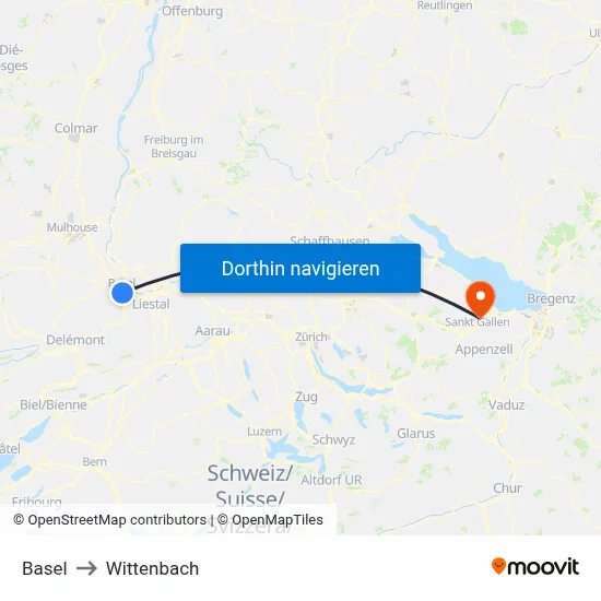 Basel to Wittenbach map