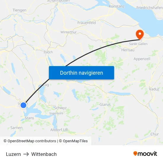 Luzern to Wittenbach map