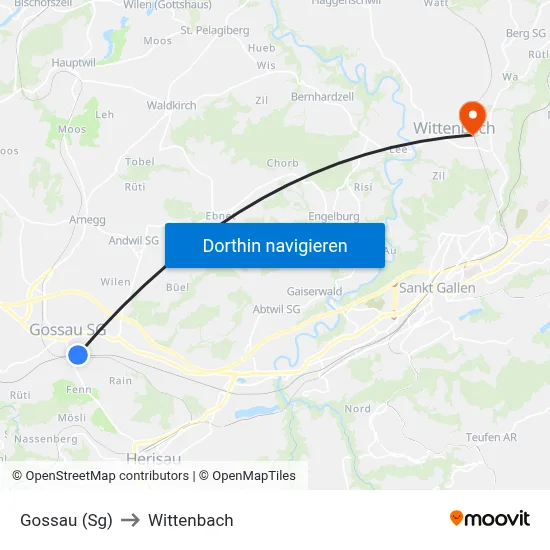 Gossau (Sg) to Wittenbach map