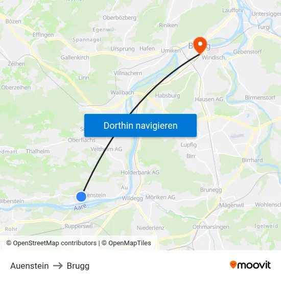 Auenstein to Brugg map