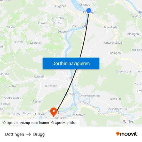 Döttingen to Brugg map
