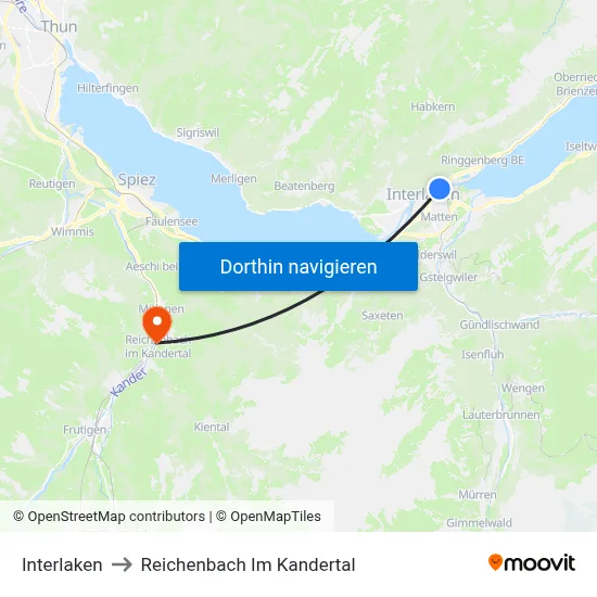 Interlaken to Reichenbach Im Kandertal map