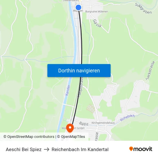 Aeschi Bei Spiez to Reichenbach Im Kandertal map