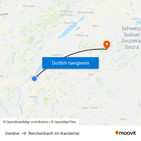 Genève to Reichenbach Im Kandertal map