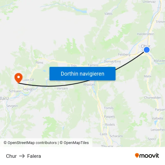 Chur to Falera map