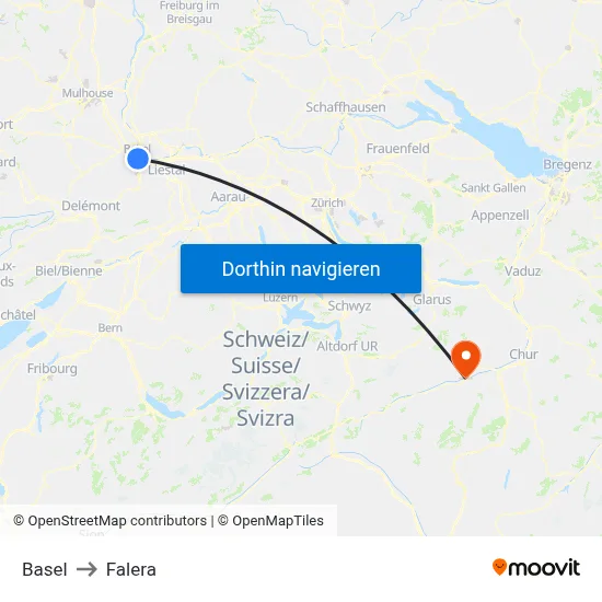 Basel to Falera map