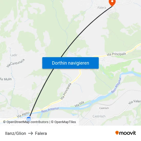 Ilanz/Glion to Falera map
