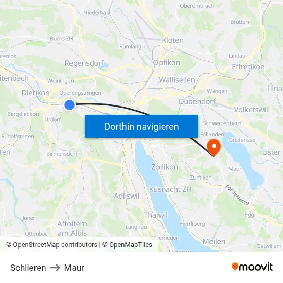Schlieren to Maur map
