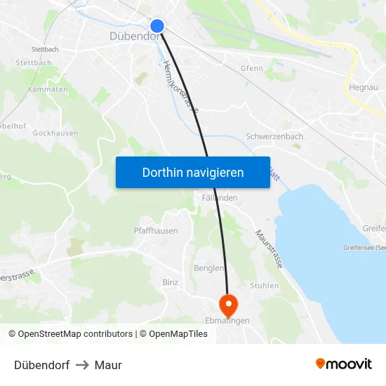 Dübendorf to Maur map