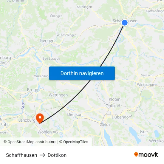 Schaffhausen to Dottikon map