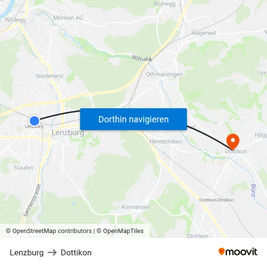 Lenzburg to Dottikon map