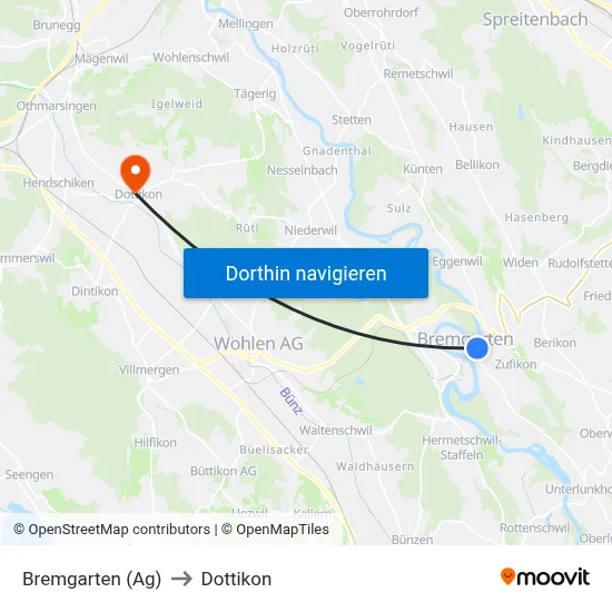 Bremgarten (Ag) to Dottikon map