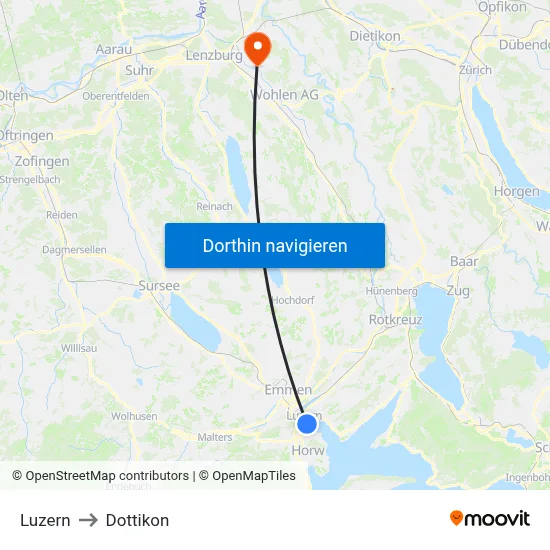 Luzern to Dottikon map