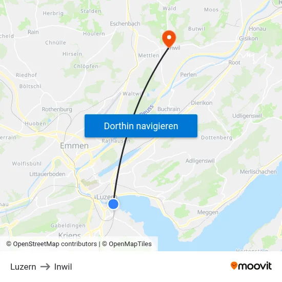 Luzern to Inwil map