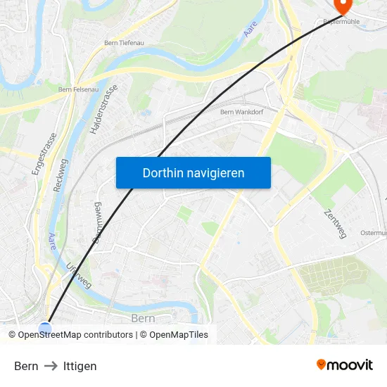 Bern to Ittigen map