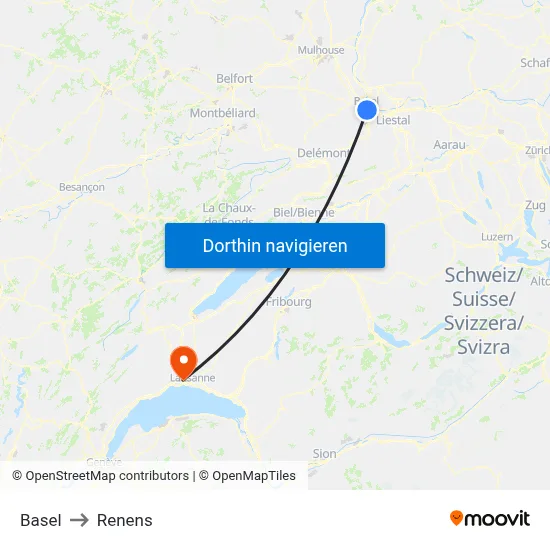 Basel to Renens map