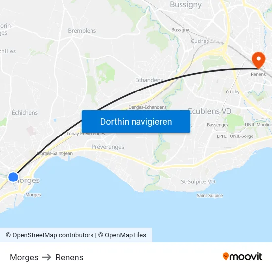 Morges to Renens map
