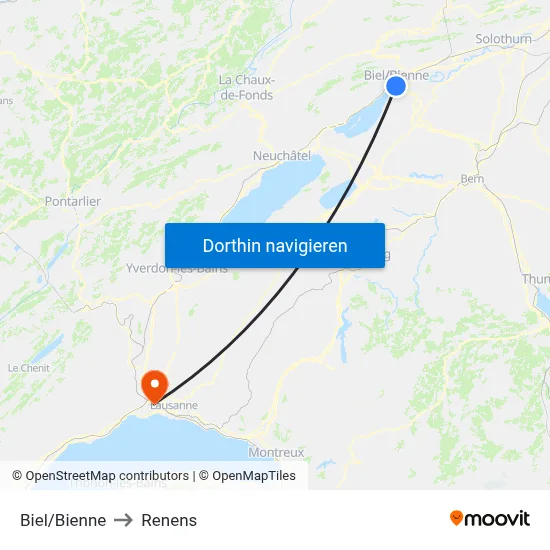 Biel/Bienne to Renens map
