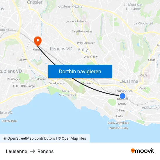 Lausanne to Renens map