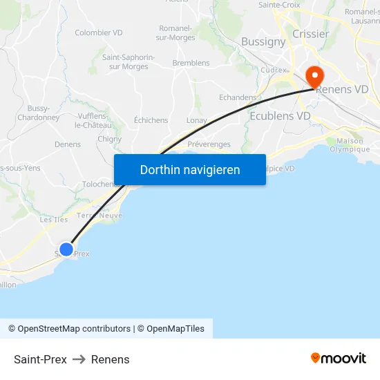 Saint-Prex to Renens map