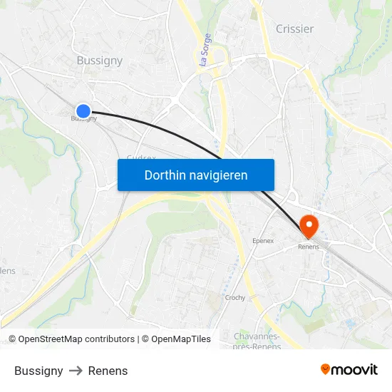 Bussigny to Renens map