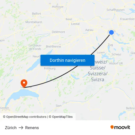 Zürich to Renens map