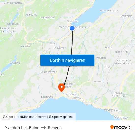 Yverdon-Les-Bains to Renens map